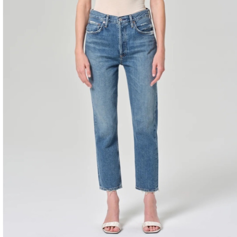 AGOLDE Riley Jeans High Rise Straight stove pipe Jean sz 24 NEW distressed denim